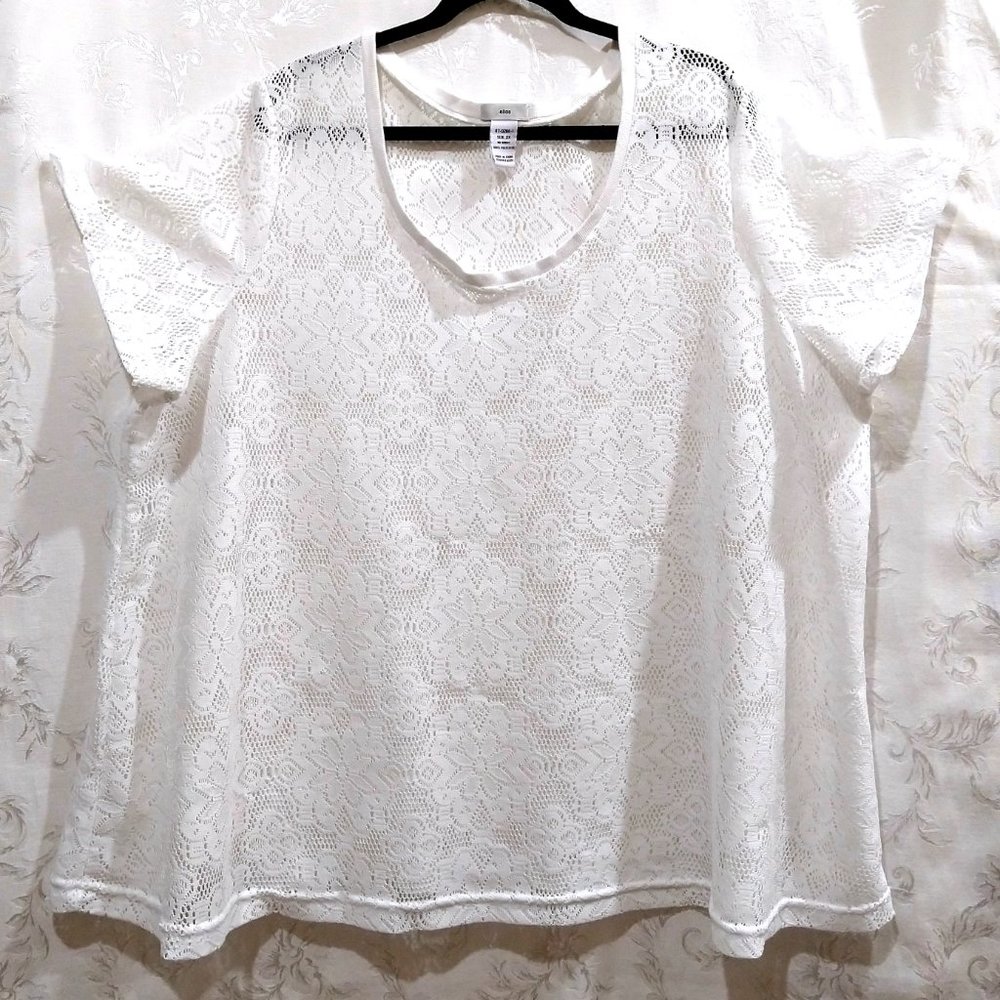 Floral Lace White Sheer Over-Shirt Coverup Layering 2X Boho Fairycore Kawaii